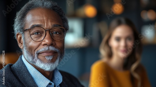 Portrait of Smiling Man and Woman in Warm Ambient Space