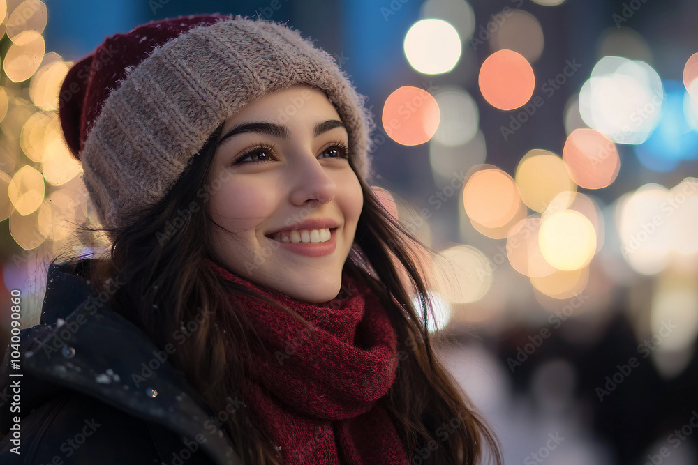 Generative AI image of joyful winter Christmas fair with snow falling festive lights, perfect for holiday and celebration themes Generative AI image of joyful winter Christmas fair with snow falling festive lights, perfect for holiday and celebration themes