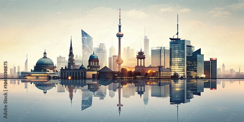 Fototapeta premium Minimalist Berlin City Map Poster Design with Double Exposure Photography for Unique Art Decor