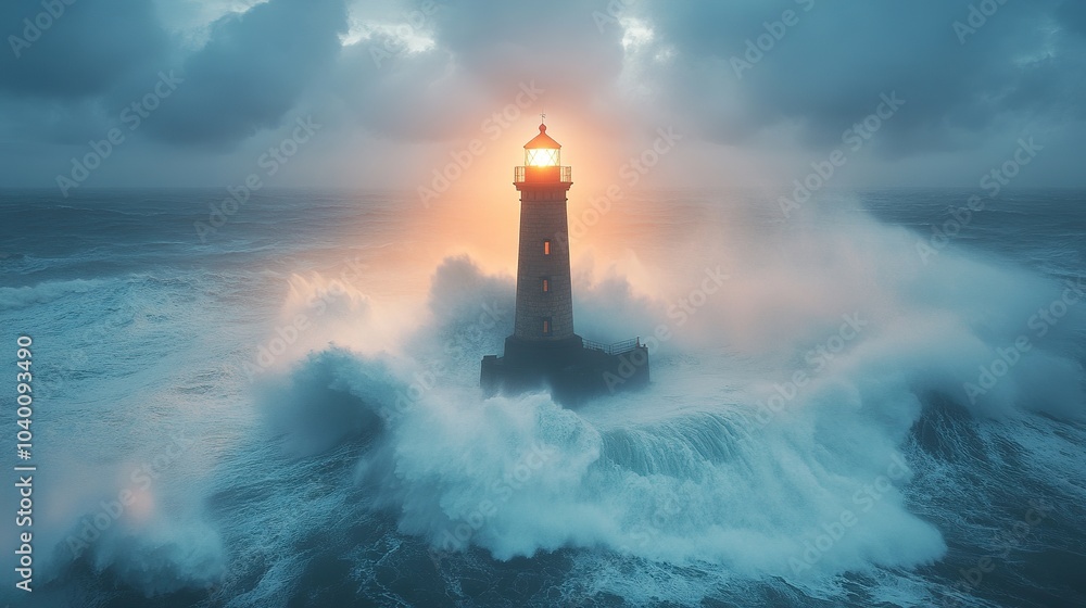 Lighthouse Standing Tall Amidst Powerful Ocean Waves