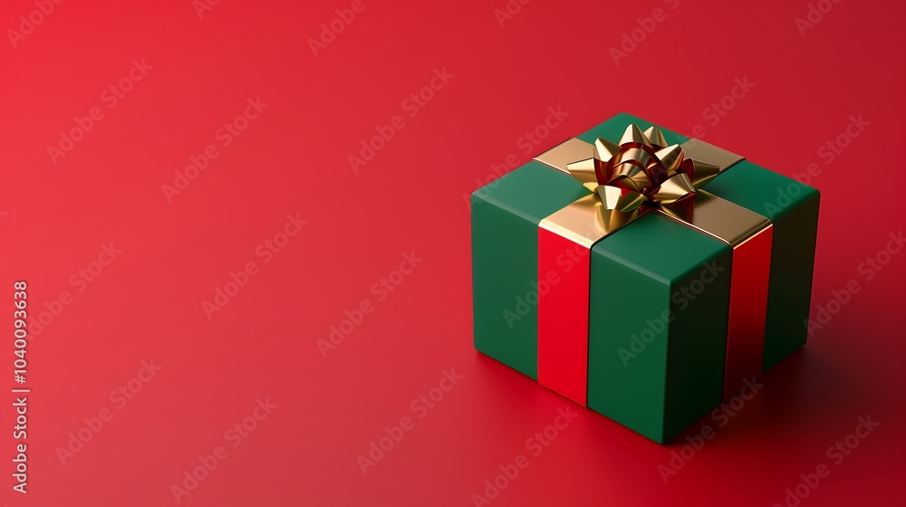 Fototapeta premium 3D Holiday Gift Box with Bow on Red Background