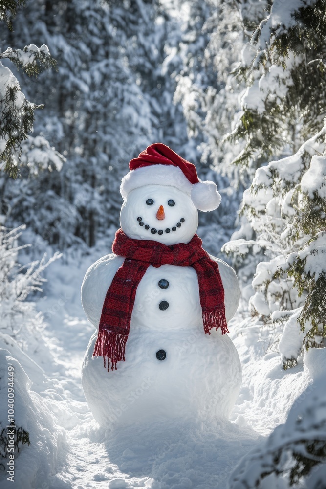 Naklejka premium Cute snowman. Winter holiday theme.