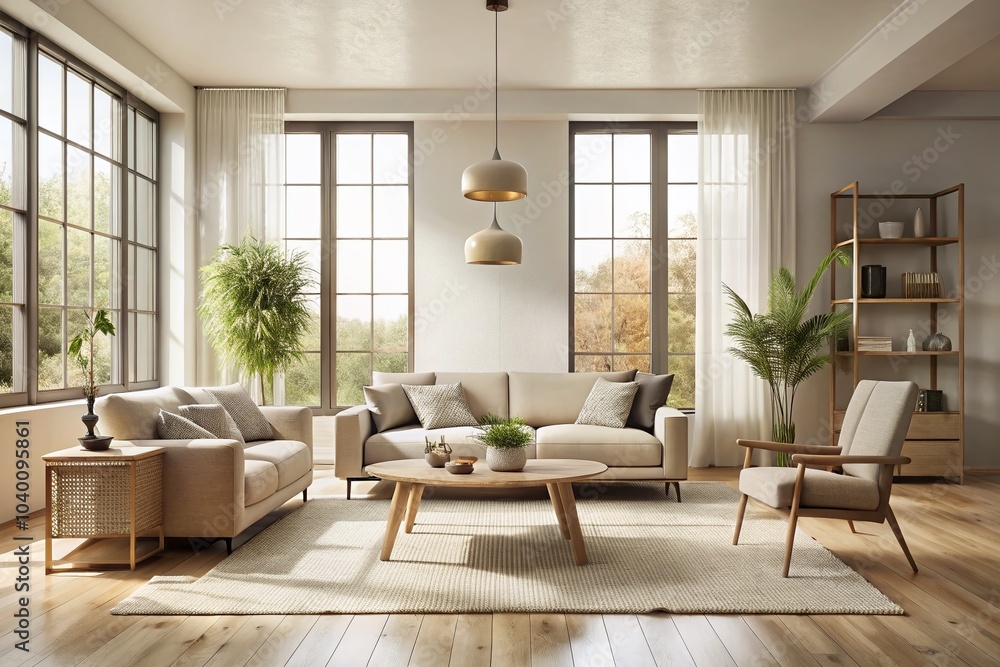 Fototapeta premium Minimalist Interior Design: A Serene Space with Natural Light and Simple Decor