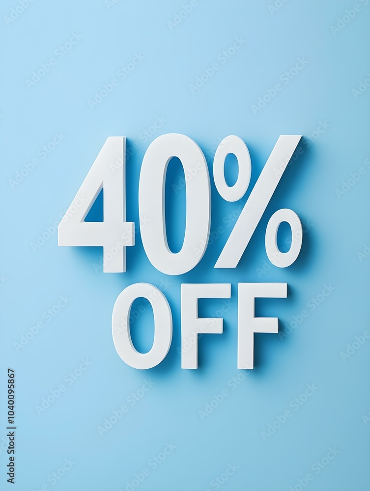 White '40% OFF' Promotional Sign on a Light Blue Background White '40% OFF' Promotional Sign on a Light Blue Background