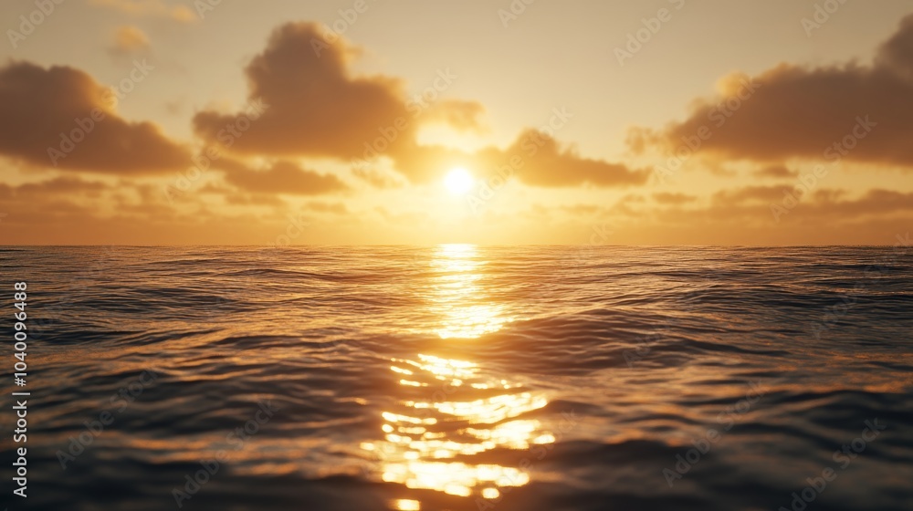 Obraz premium Sunrise view of the sea, where the sun rises above the horizon and reflects golden light on the water surface, creating a peaceful atmosphere.