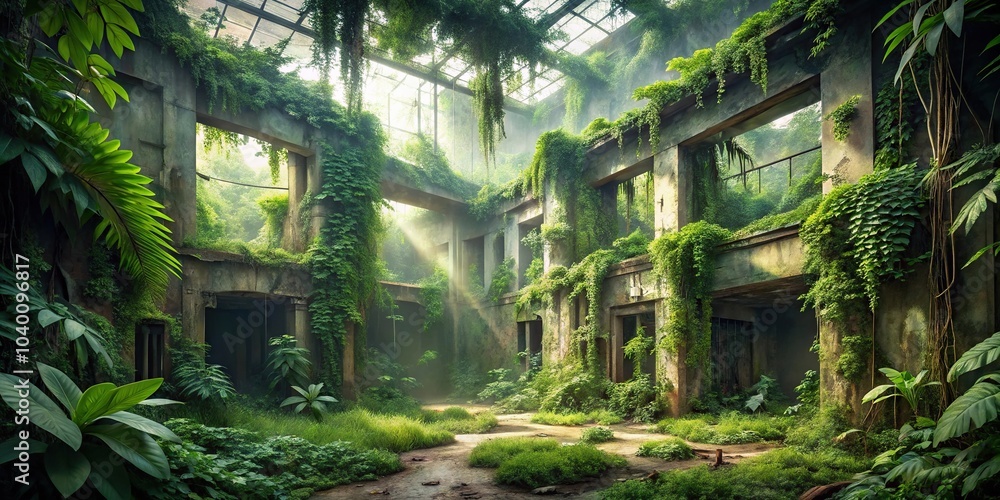 Minimalist abandoned places overgrown with jungle post apocalypse Minimalist abandoned places overgrown with jungle post apocalypse