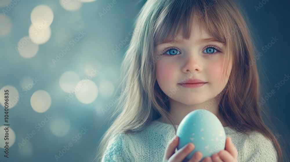 Naklejka premium A cute little girl found an easter egg with copy space