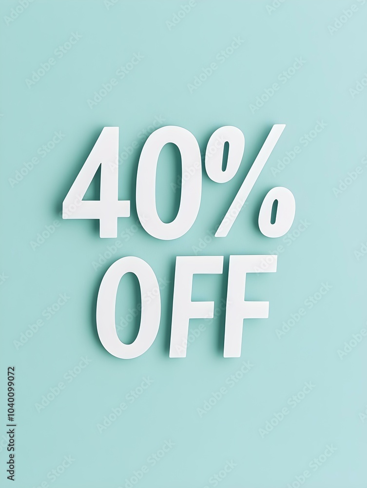 White '40% OFF' Promotional Sign on a Light Green Background White '40% OFF' Promotional Sign on a Light Green Background