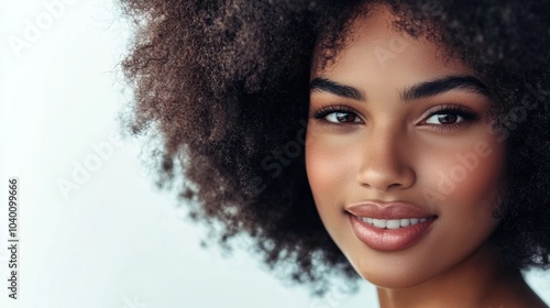 Portrait of Happy Woman with Natural Curly Hair