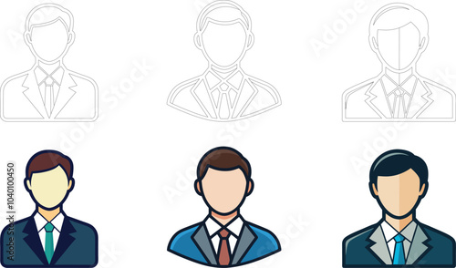 Different Stages of a Professional Character Illustration in a Formal Suit Design