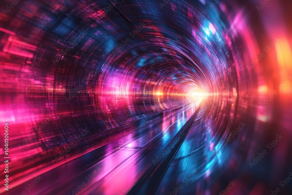 A vibrant, swirling tunnel of light and color with glowing specks and dynamic patterns A vibrant, swirling tunnel of light and color with glowing specks and dynamic patterns