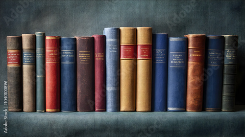 A Row of Classic Hardcover Novels Arranged by Height on a Wooden Shelf