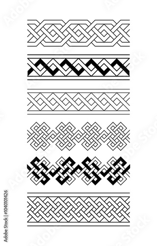 Vector decorative borders set. Irish style decorative frame. Border line art illustration.