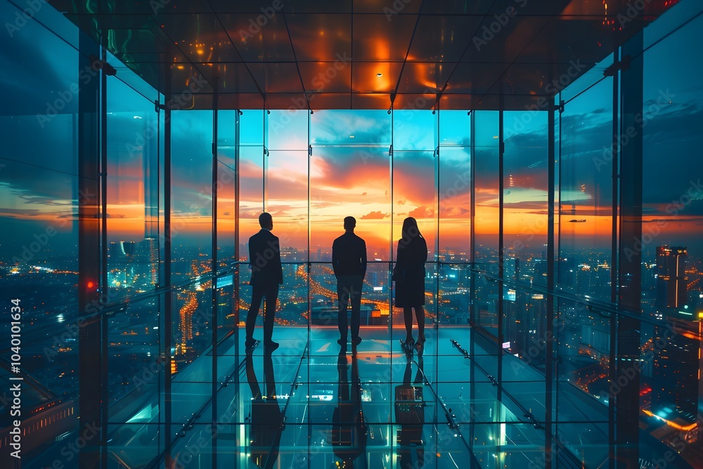 Φωτογραφία Breathtaking Cityscape at Dusk: Silhouettes Against a Vibrant Sunset