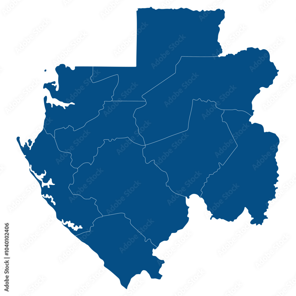 Gabon map. Map of Gabon in administrative provinces in blue color Gabon map. Map of Gabon in administrative provinces in blue color