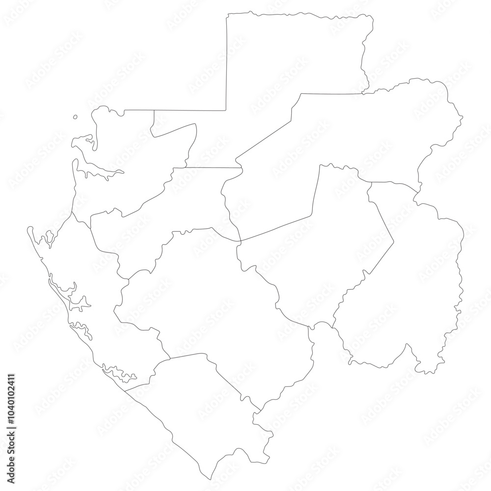 Gabon map. Map of Gabon in administrative provinces in white color Gabon map. Map of Gabon in administrative provinces in white color