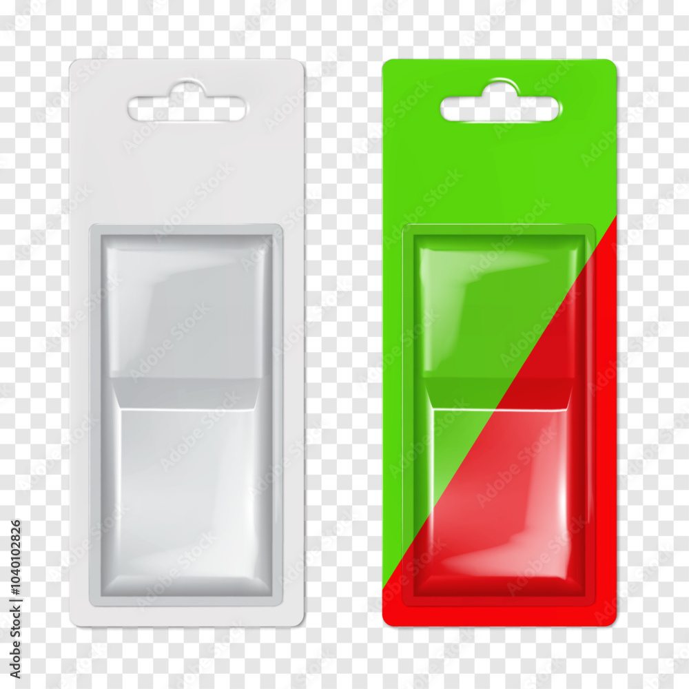 Fotografie Hanging cardboard and clear plastic rectangle blister box