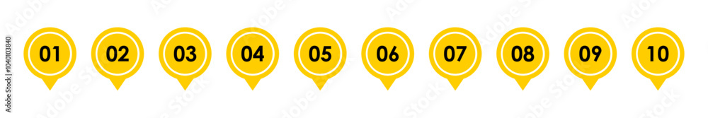 Location pin icon with number set Location pin icon with number set