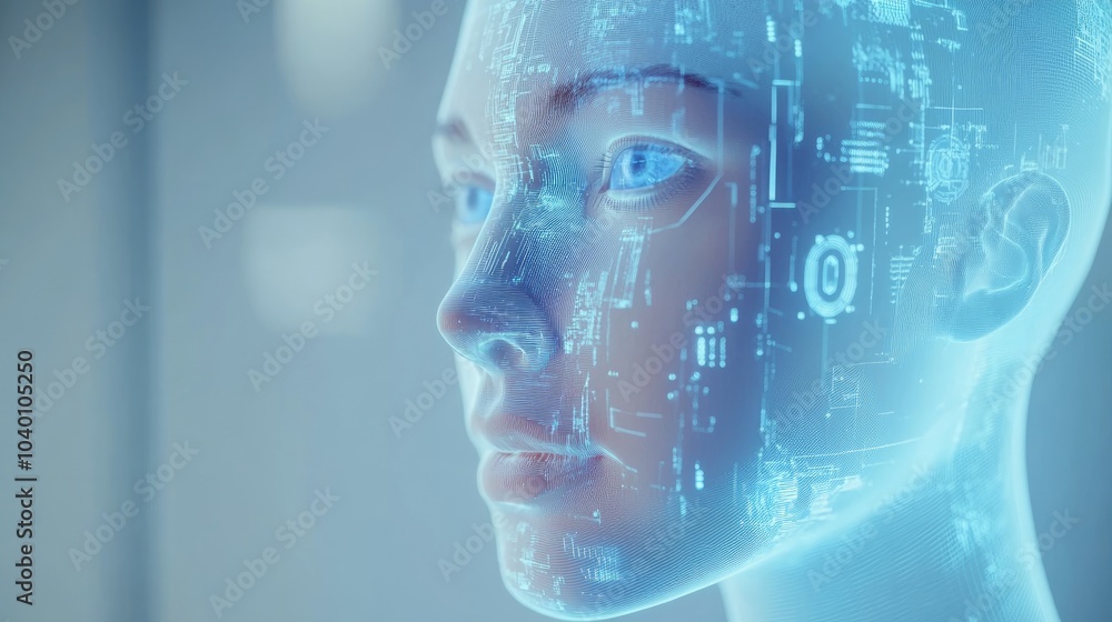 Obraz premium Futuristic AI Robot with Digital Interface Details