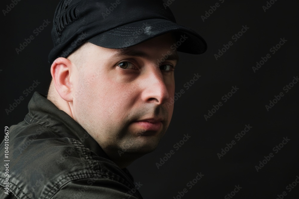 A man wearing a black cap gazes thoughtfully over his shoulder in a calm, intimate setting, highlighting his contemplative demeanor A man wearing a black cap gazes thoughtfully over his shoulder in a calm, intimate setting, highlighting his contemplative demeanor