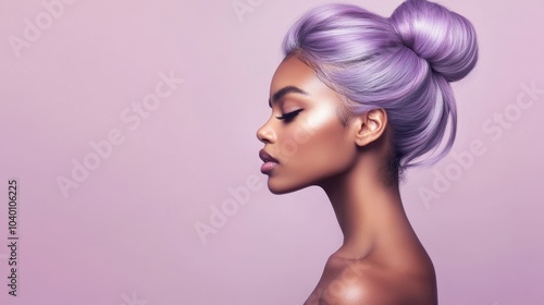 Elegant Profile of a Woman with Lavender Hair