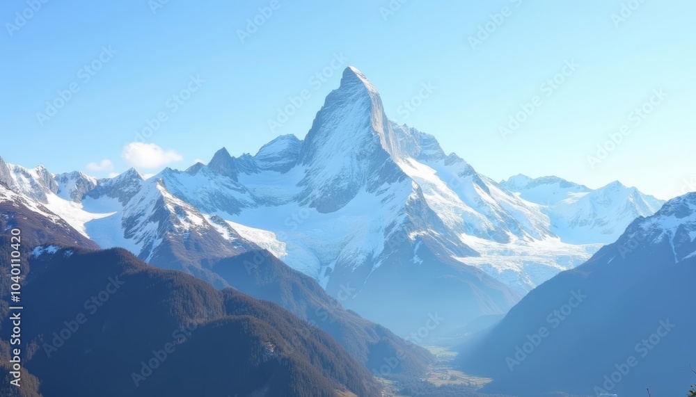 Majestic mountain peaks under a clear sky Majestic mountain peaks under a clear sky