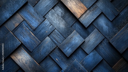 Elegant dark blue geometric wood abstract design, featuring intricate patterns and textures, perfect for modern decor or artistic projects.