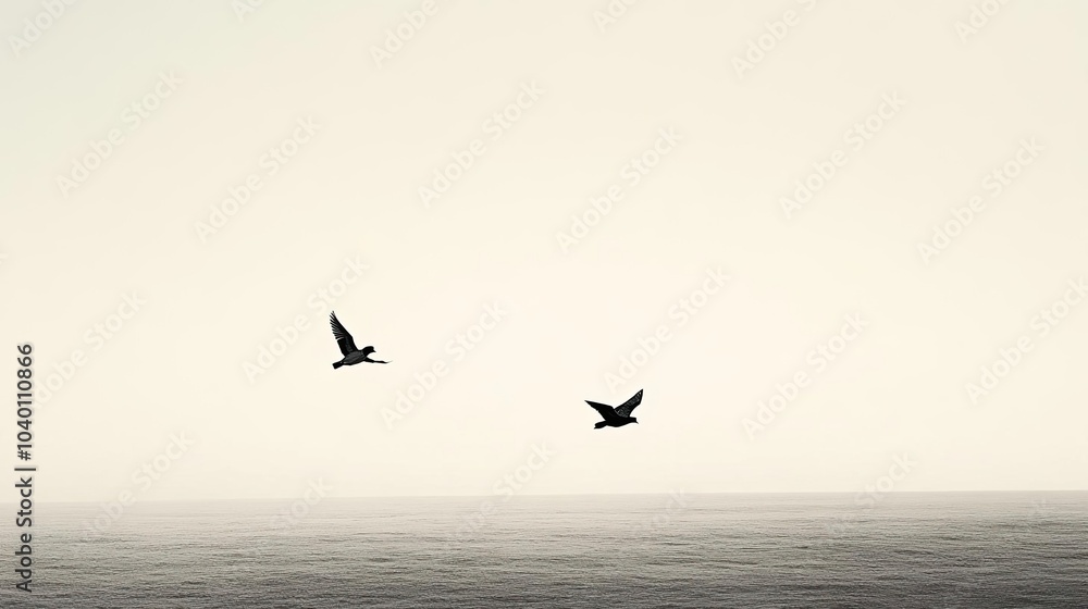 Fototapeta premium A lone bird flying across a clear, pale sky