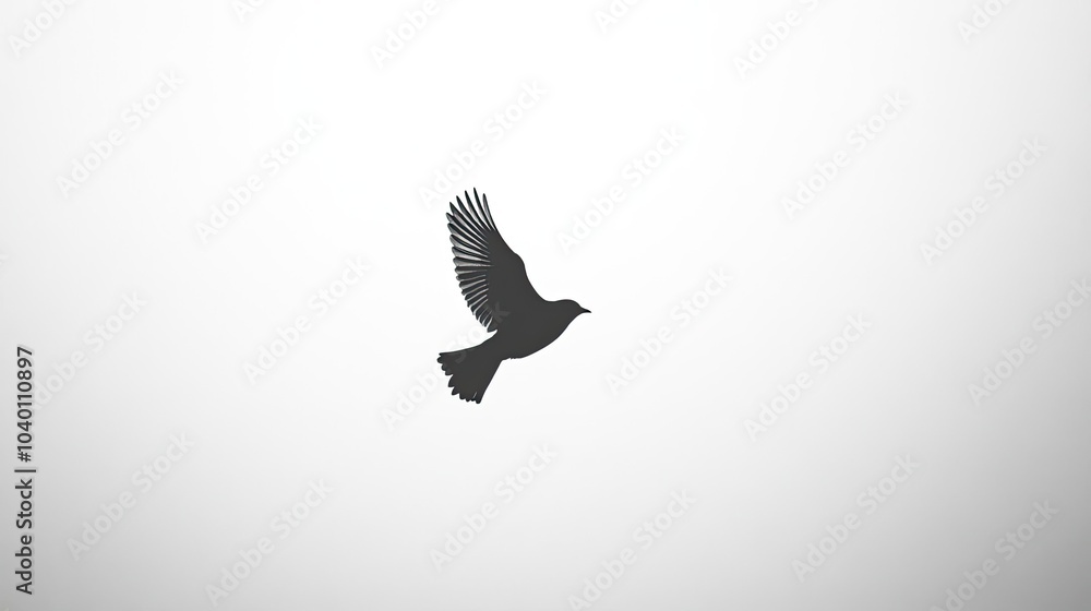 Fototapeta premium A lone bird flying across a clear, pale sky