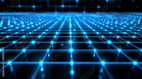 Abstract digital network grid glowing with light, representing technological processes.