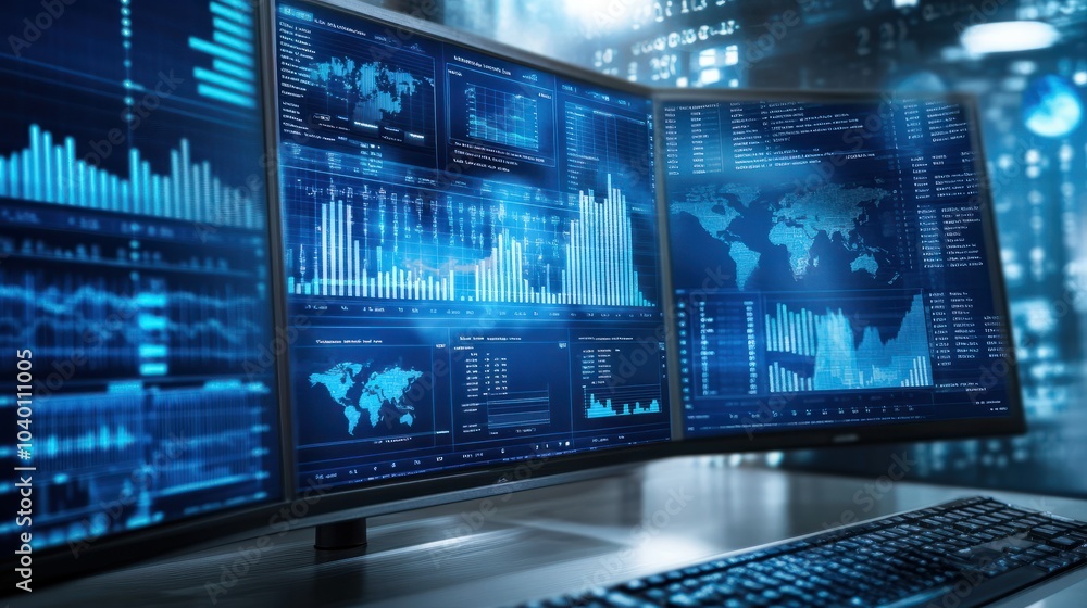 Analyst working with Business Analytics and Data Management System on computer, make a report with KPI and metrics connected to database. Corporate strategy for finance, operations, sales, marketing. Analyst working with Business Analytics and Data Management System on computer, make a report with KPI and metrics connected to database. Corporate strategy for finance, operations, sales, marketing.
