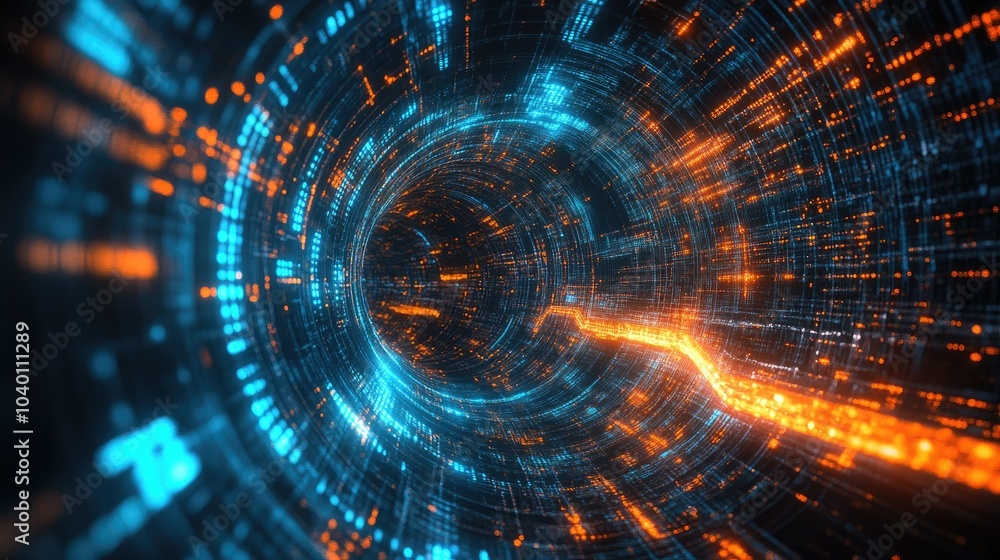 Fototapeta premium Abstract digital tunnel with glowing data streams, perfect for tech process visuals.