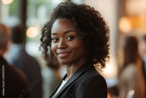 African American woman working as a public relations officer at an event, People photography