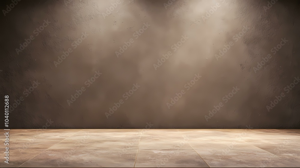 A light brown tiled floor with a brown textured wall behind it. The wall has two soft light beams on it. A light brown tiled floor with a brown textured wall behind it. The wall has two soft light beams on it.