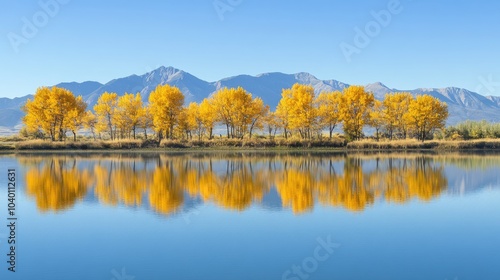 Autumn Trees Reflecting in Calm Water Landscape