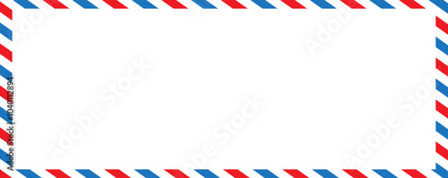Vintage airmail envelope frame. Empty blank. Retro air mail postcard with diagonal blue and red stripes
