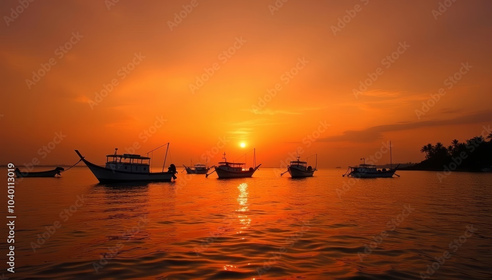 Sunsets and sailboats A serene seaside scene Sunsets and sailboats A serene seaside scene