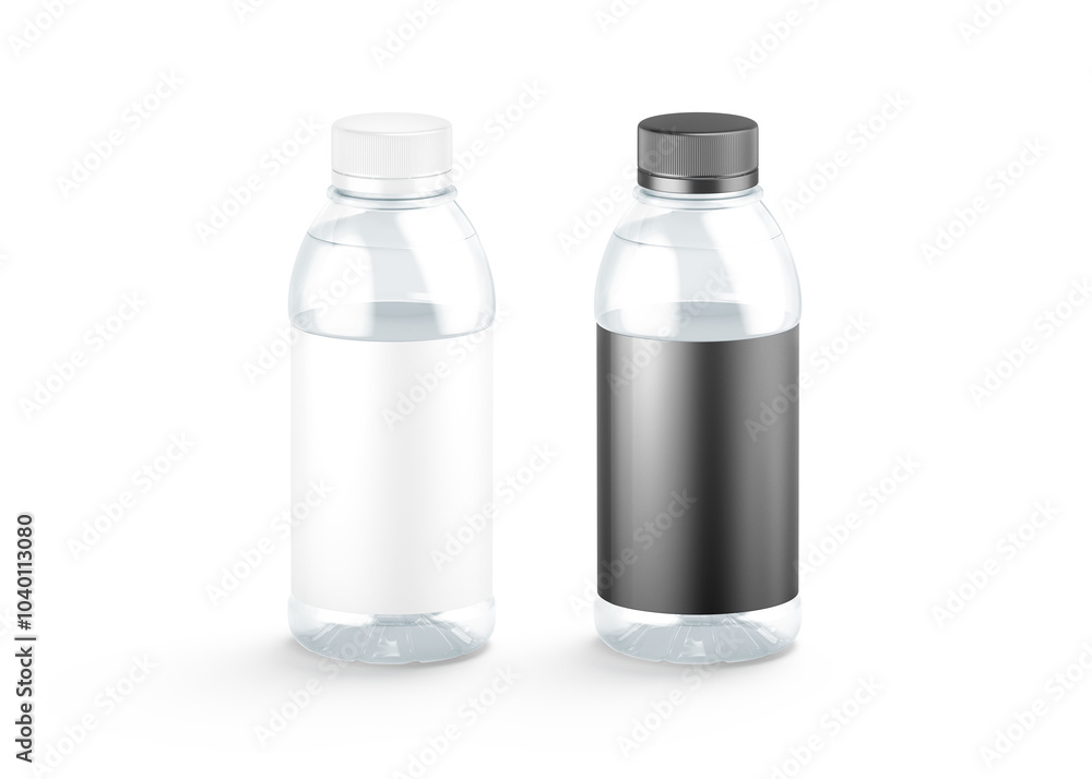 Blank 16 oz plastic water bottle black and white label mockup Blank 16 oz plastic water bottle black and white label mockup