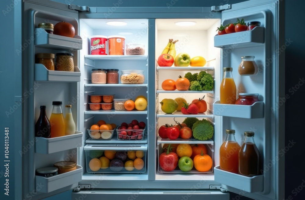 Refrigerator Split: Junk Food vs. Fresh Produce Choices Refrigerator Split: Junk Food vs. Fresh Produce Choices