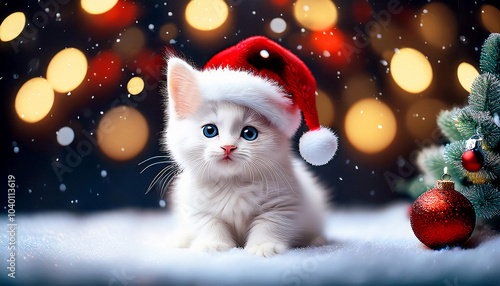 cat in christmas hat