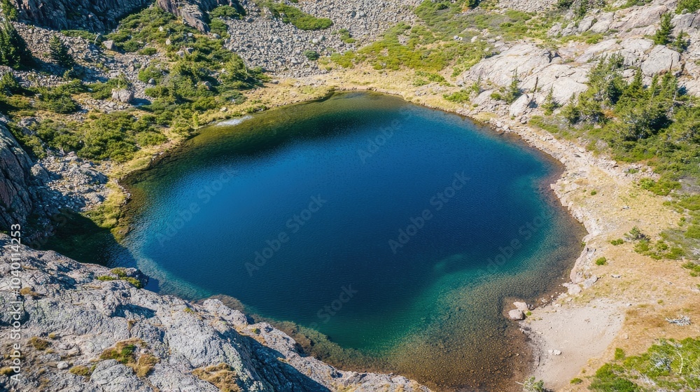 Fototapeta premium Aerial view of a quiet mountain lake in the Pacific Northwest, leaving room for copy.