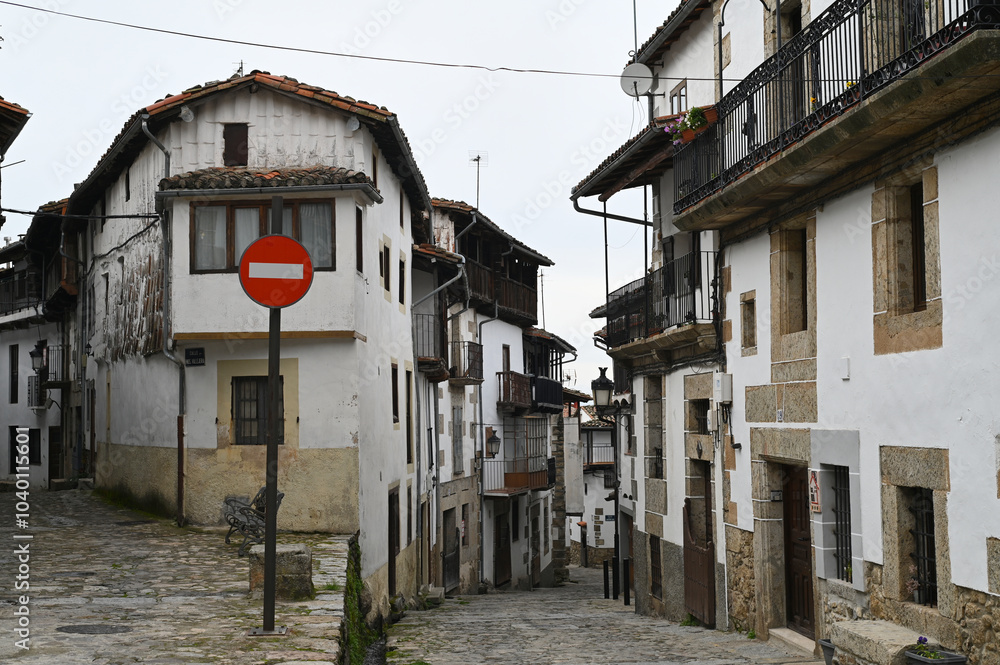 Naklejka premium traditional houses with wooden balconies in Candelario, Ávila, Castilla y León, Spain