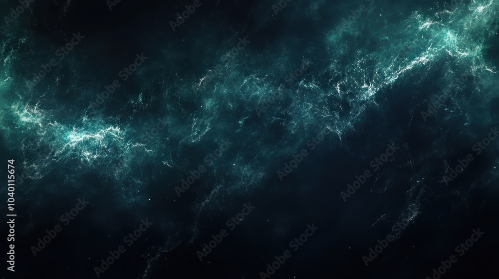 Fototapeta premium Black dark greenish blue dramatic night sky. Gloomy ominous storm rain clouds background. Cloudy thunderstorm hurricane wind lightning. Epic fantasy mystic. Or creepy spooky nightmare, Generative AI