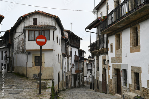 traditional houses with wooden balconies in Candelario, Ávila, Castilla y León, Spain