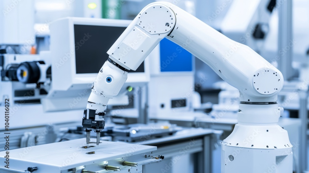A robot inspecting high-precision components in a clean, modern aerospace manufacturing facility with organized inspection stations and advanced diagnostic equipment, Aerospace inspection tech style A robot inspecting high-precision components in a clean, modern aerospace manufacturing facility with organized inspection stations and advanced diagnostic equipment, Aerospace inspection tech style