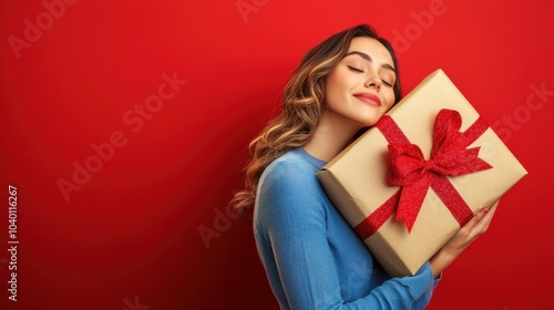 Happy female with gift box in holiday season.