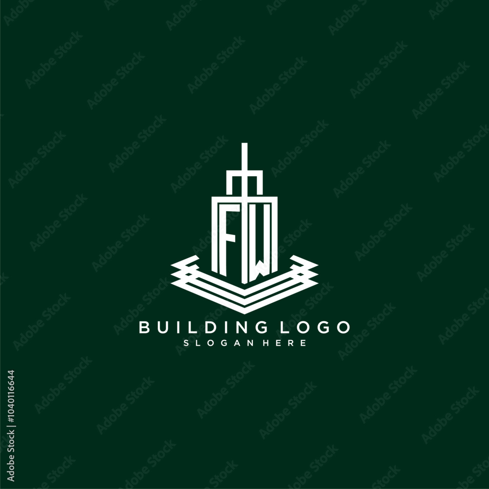 FW initial monogram building logo for real estate FW initial monogram building logo for real estate