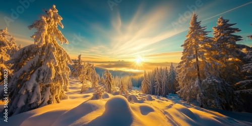 A golden winter sunset illu...