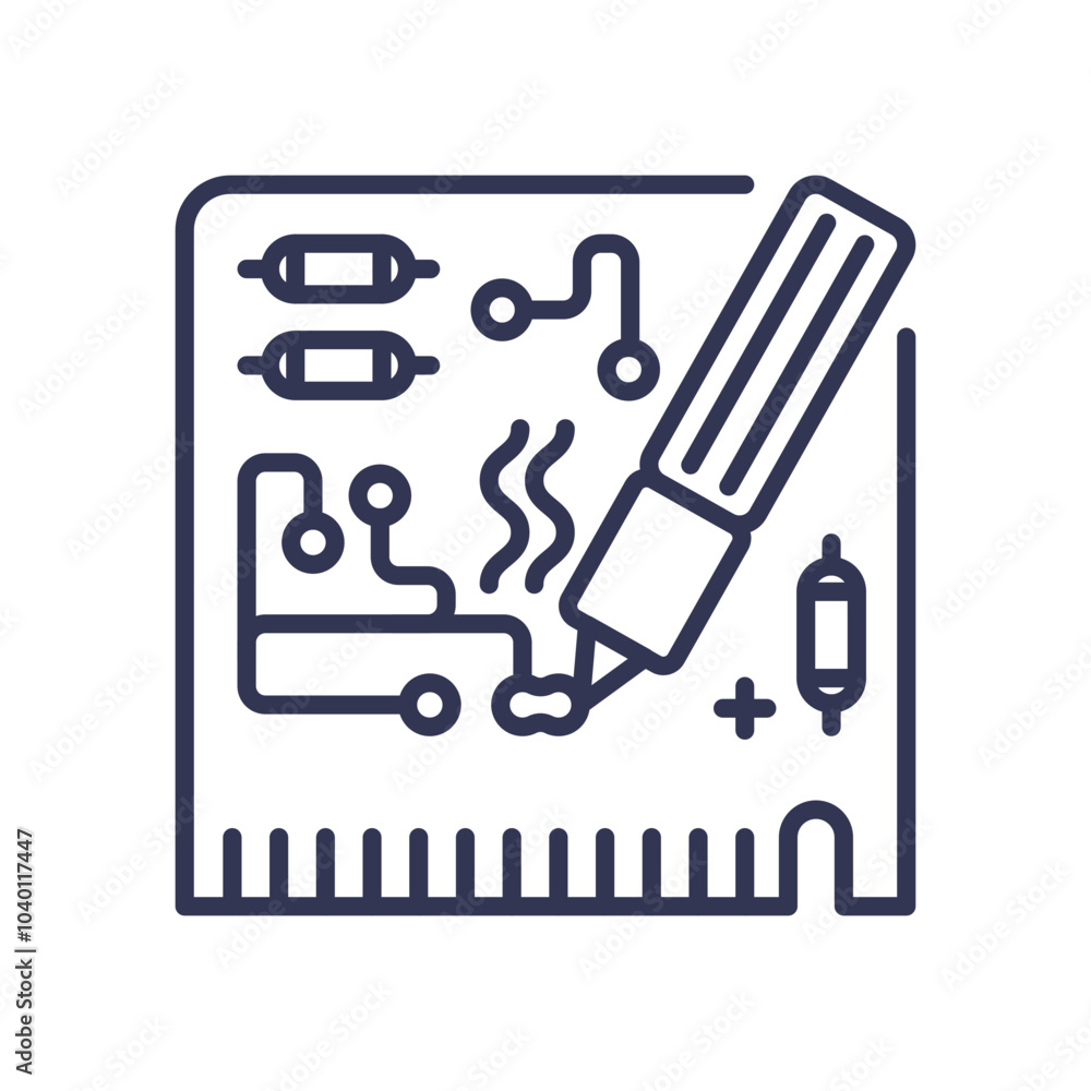 Circuit board design with pen symbolizing electronic assembly and innovation. Circuit board design with pen symbolizing electronic assembly and innovation.