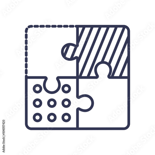 Four puzzle pieces symbolize integration and compatibility.